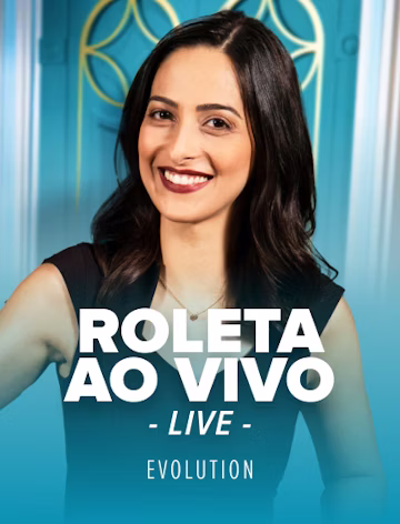 Live Roulette by Evolution, Brazilian dealer at the table on a blue background